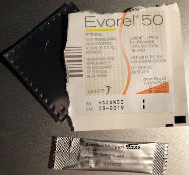 Evorel 50 patch and Sandrena gel sachet
