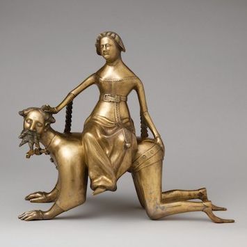 Bronze of Phyllis riding Aristotle as a horse