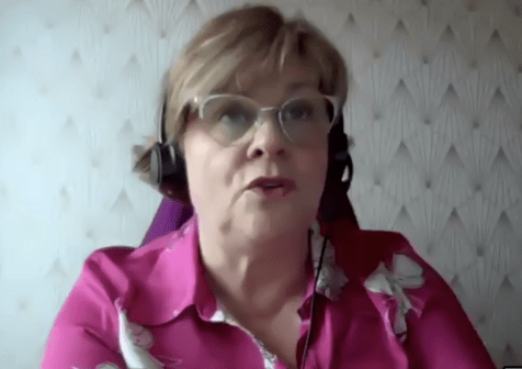 Charlene Tait talking on Zoom from her home.
