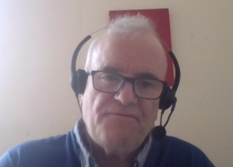 Andy McDonnell talking on Zoom from his home.